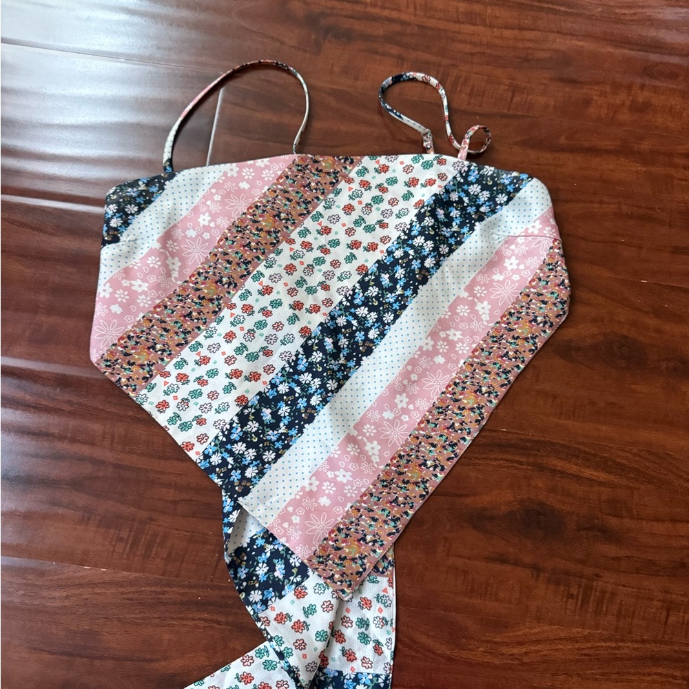 Princess Polly Pink and Blue Scarf Top with Floral Pattern